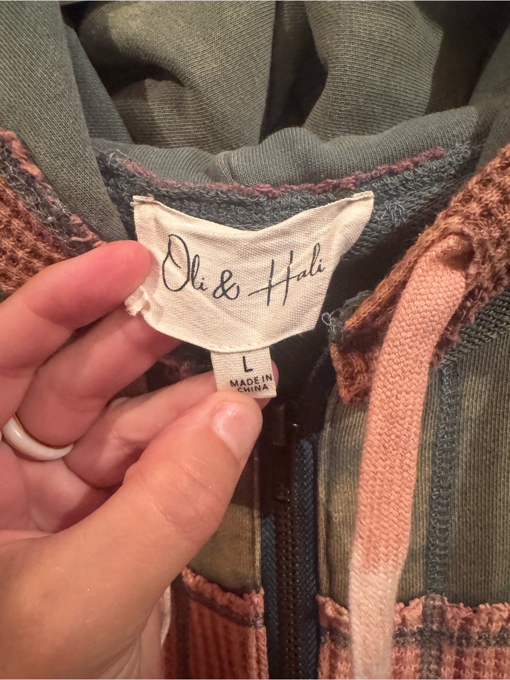 Oli & Hali Olive Green and Dusty Pink Hooded Zip-Up Bomber Jacket - Picture 4 of 8